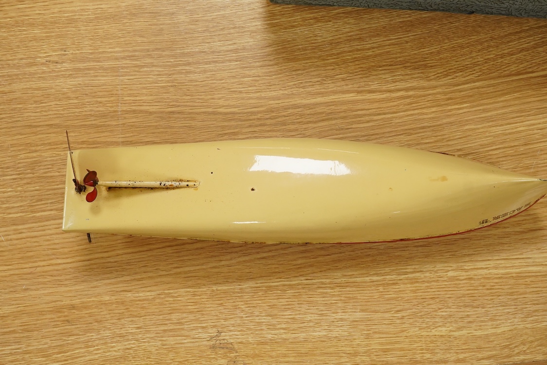 A boxed Hornby tinplate clockwork Speed Boat No.3, Racer III, with original instruction leaflet